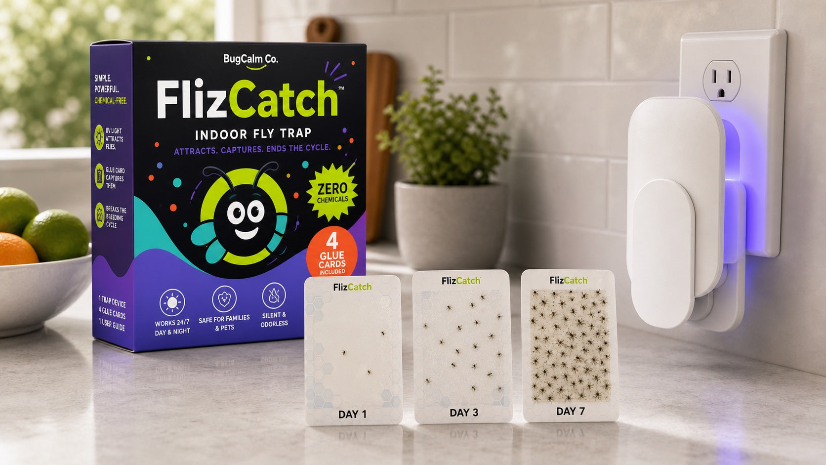 FlizCatch glue cards showing captured insects after several days